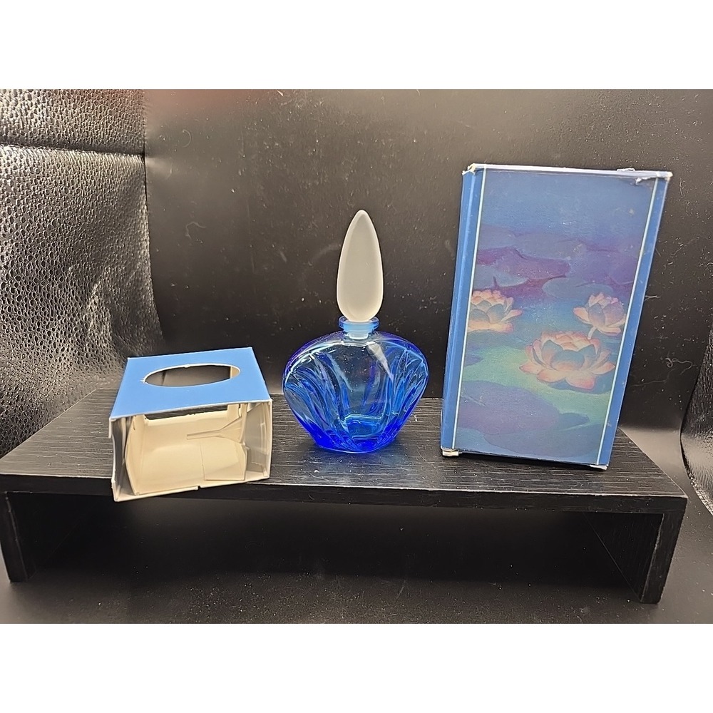 Vtg Glass Blue‎ Avon Perfume Bottle White Frosted Glass Stopper